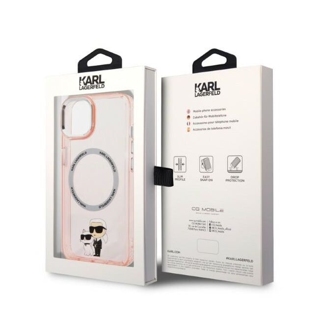 Husa premium pentru  iPhone 15 Plus Karl Lagerfeld compatibila Magsafe - Roz deschis