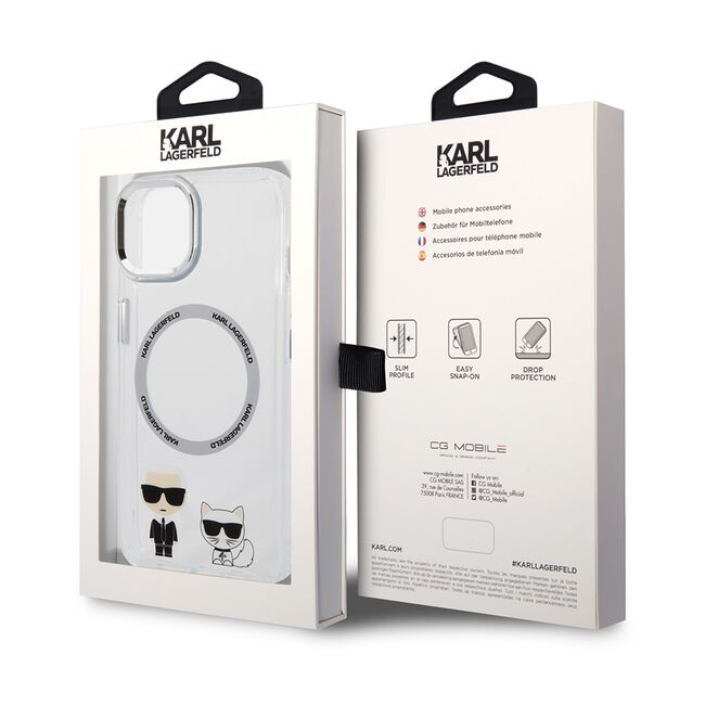 Husa premium pentru  iPhone 15 Plus Karl Lagerfeld compatibila Magsafe - Transparent