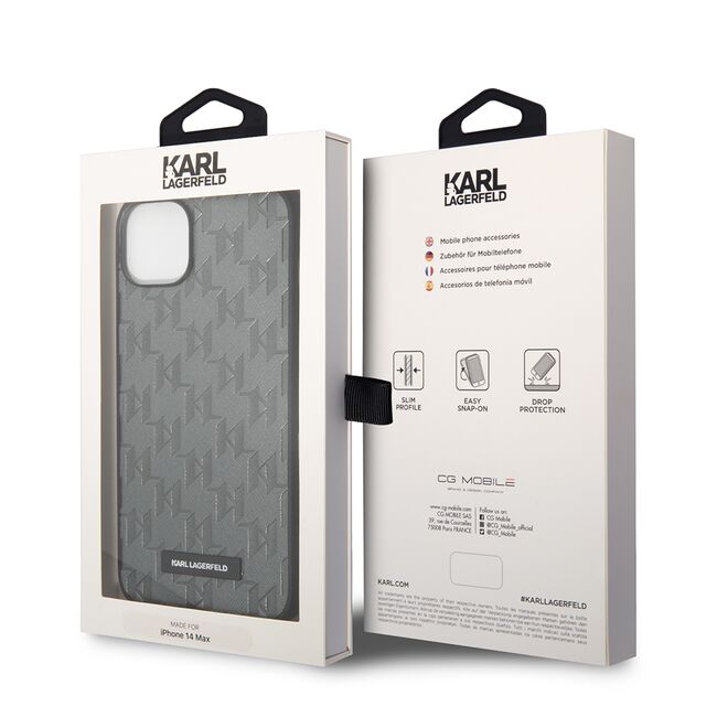 Husa premium pentru  iPhone 15 Plus Karl Lagerfeld superior quality - Gri deschis