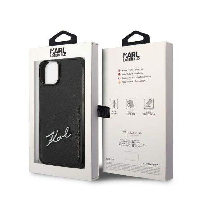 Husa premium pentru  iPhone 15 Plus Karl Lagerfeld superior quality - Negru Tipar