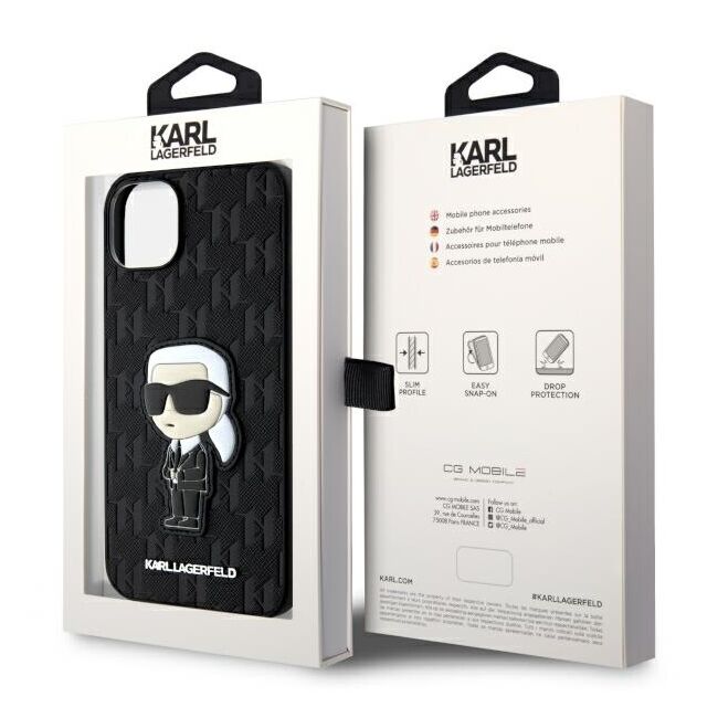 Husa premium pentru  iPhone 15 Plus Karl Lagerfeld superior quality - Negru havana