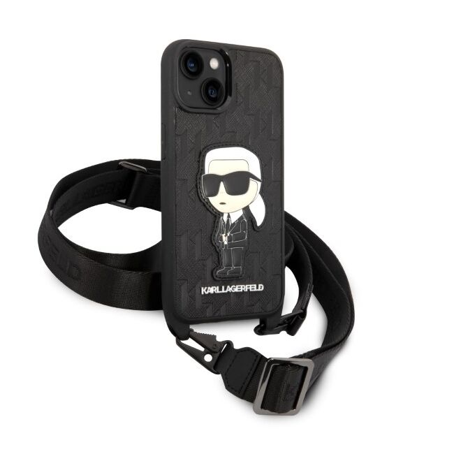 Husa premium pentru  iPhone 15 Plus Karl Lagerfeld superior quality - Negru print