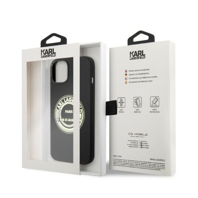 Husa premium pentru  iPhone 15 Plus Karl Lagerfeld superior quality - Negru print