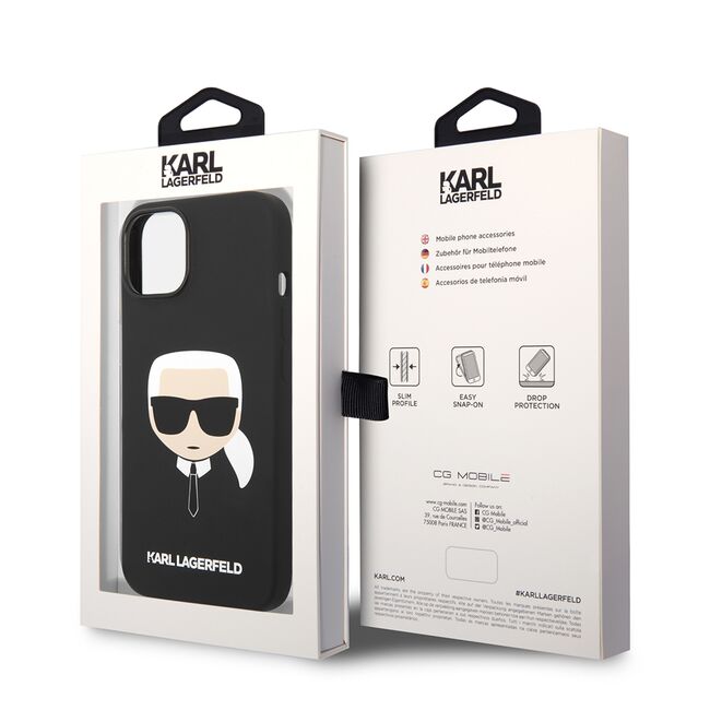 Husa premium pentru  iPhone 15 Plus Karl Lagerfeld superior quality - Negru print
