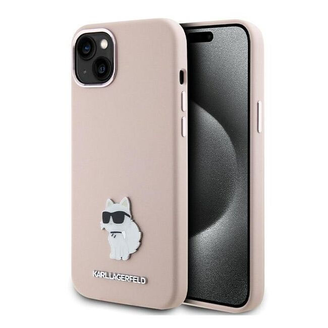 Husa premium pentru  iPhone 15 Plus Karl Lagerfeld superior quality - Roz pal