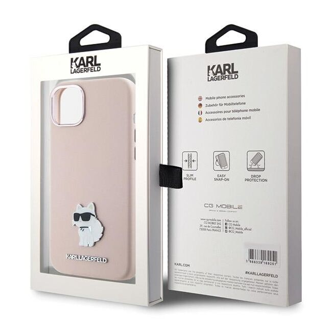 Husa premium pentru  iPhone 15 Plus Karl Lagerfeld superior quality - Roz pal