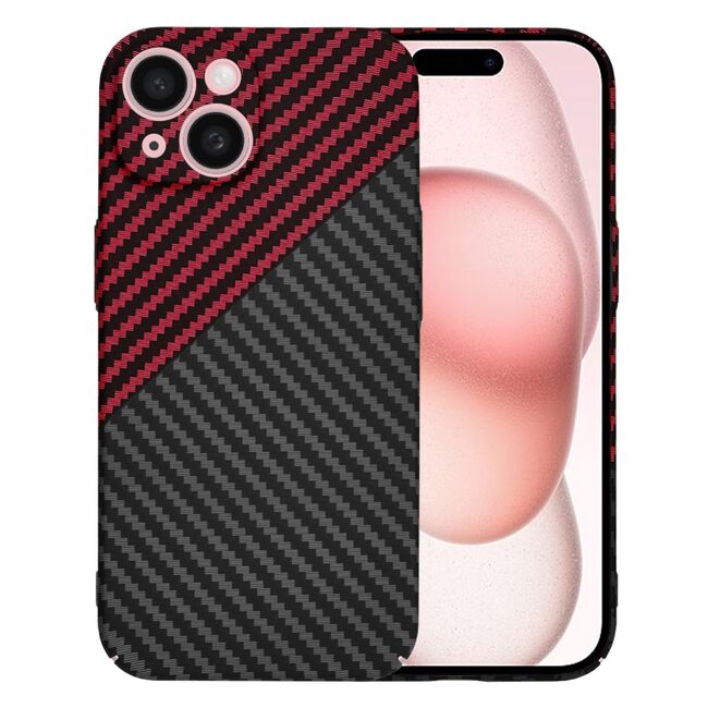 Husa pentru  iPhone 15 CarbonFiber UltraSlim, Lightweight, Rosu inchis
