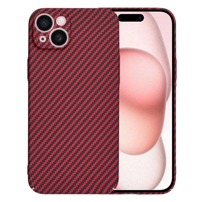 Husa pentru  iPhone 15 CarbonFiber UltraSlim, Lightweight, Rosu