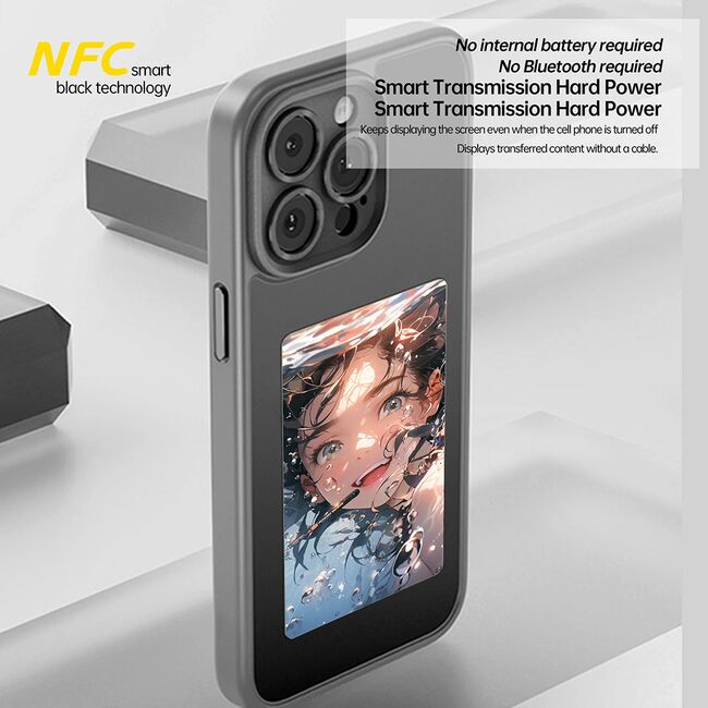 Husa pentru  iPhone 16 DIY customizabil cu ecran E-ink, NFC Photo Display, negru