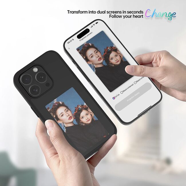 Husa pentru  iPhone 16 Pro DIY customizabil cu ecran E-ink, NFC Photo Display, negru