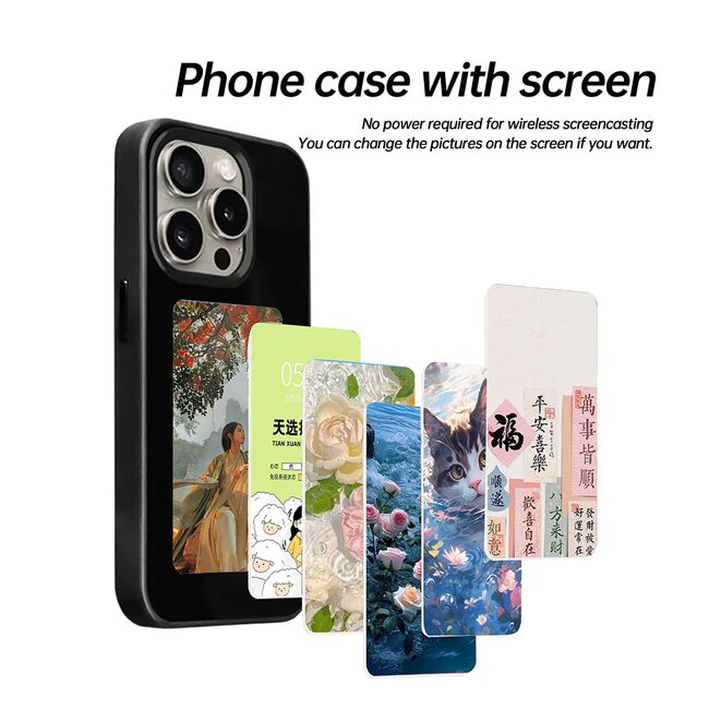 Husa pentru  iPhone 16 Pro DIY customizabil cu ecran E-ink, NFC Photo Display, negru