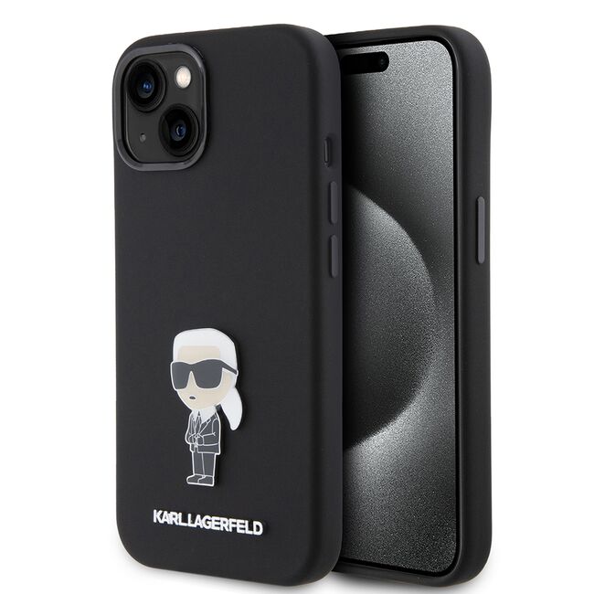 Husa premium pentru  iPhone 15 Karl Lagerfeld superior quality - Negru deschis