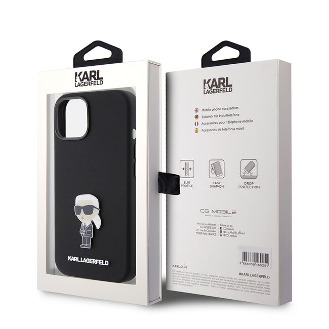 Husa premium pentru  iPhone 15 Karl Lagerfeld superior quality - Negru deschis