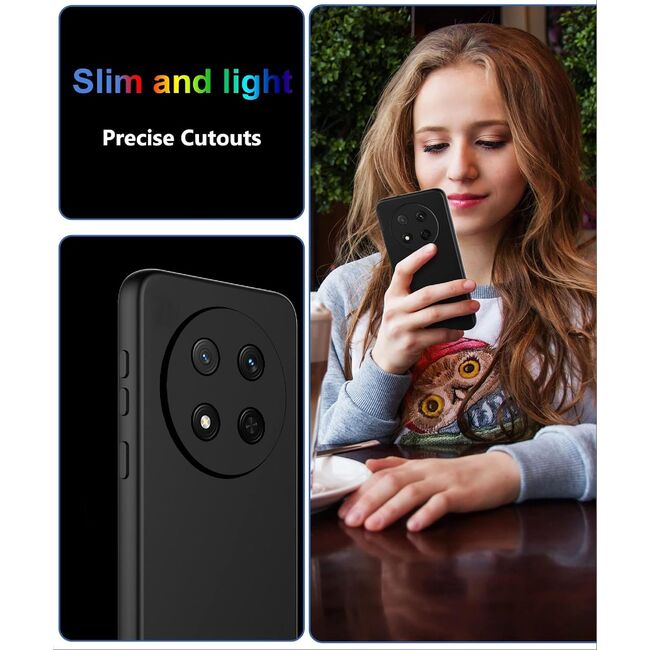 Husa pentru  Honor Magic 7 Lite Liquid Silicone, subțire, captusita cu microfibra, anti amprentă, protectie cameră foto, Albastru