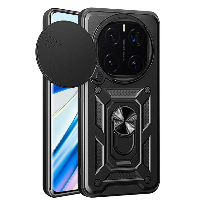 Husa pentru Honor Magic 7 Pro Ring Armor Kickstand Tough Rugged Cover cu protectie camera, Negru