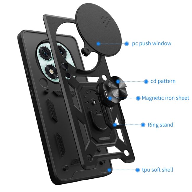 Husa pentru Honor Magic 7 Pro Ring Armor Kickstand Tough Rugged Cover cu protectie camera, Roz