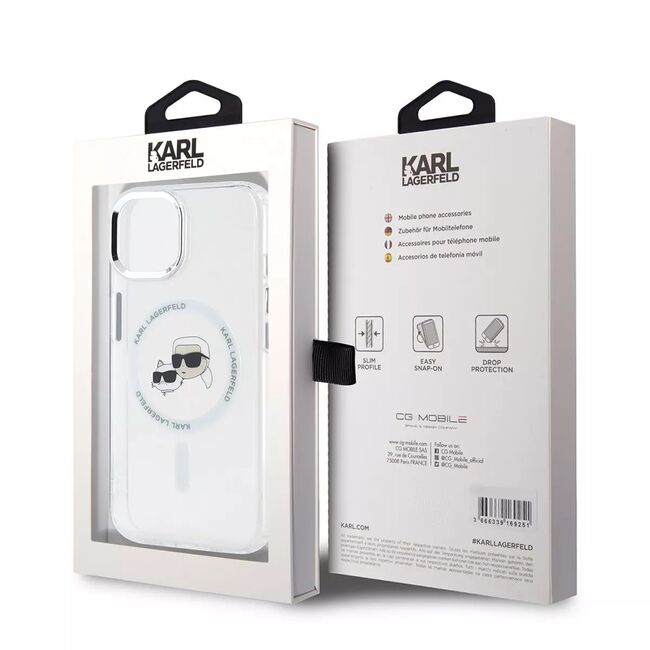 Husa premium pentru  iPhone 15 Karl Lagerfeld compatibila Magsafe - Alb