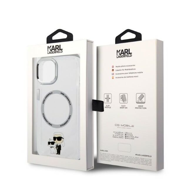 Husa premium pentru  iPhone 15 Karl Lagerfeld compatibila Magsafe - Argintiu deschis