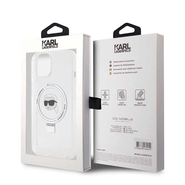 Husa premium pentru  iPhone 15 Karl Lagerfeld compatibila Magsafe - Argintiu