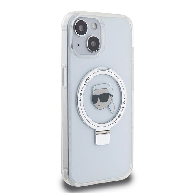 Husa premium pentru  iPhone 15 Karl Lagerfeld compatibila Magsafe - Argintiu
