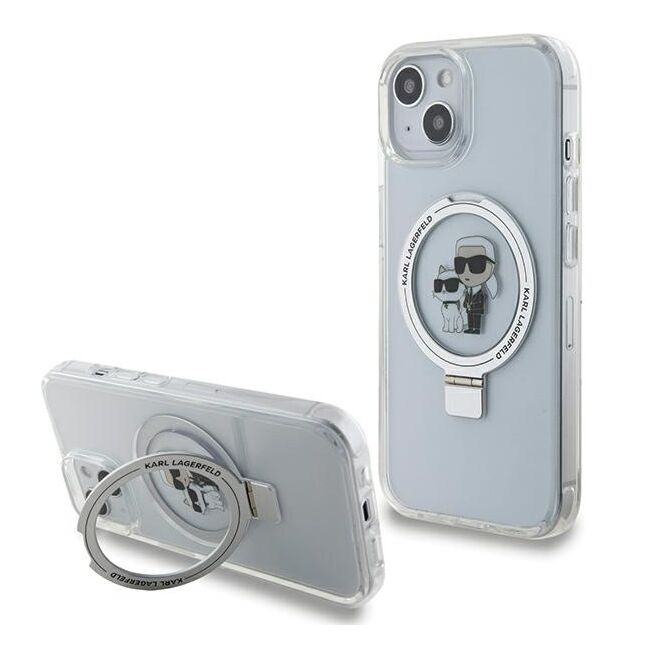 Husa premium pentru  iPhone 15 Karl Lagerfeld compatibila Magsafe - Gri deschis