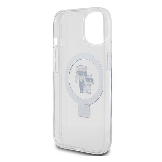 Husa premium pentru  iPhone 15 Karl Lagerfeld compatibila Magsafe - Gri deschis