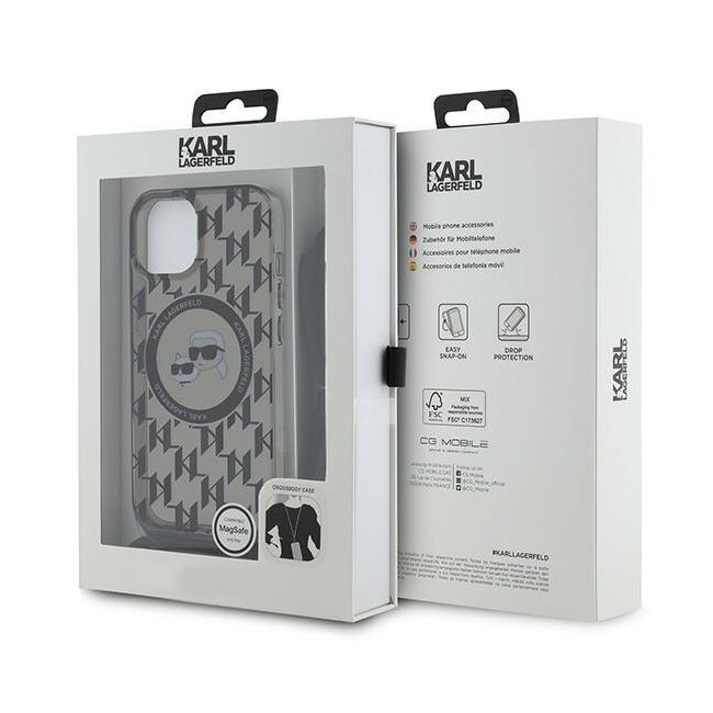Husa premium pentru  iPhone 15 Karl Lagerfeld compatibila Magsafe - Gri inchis