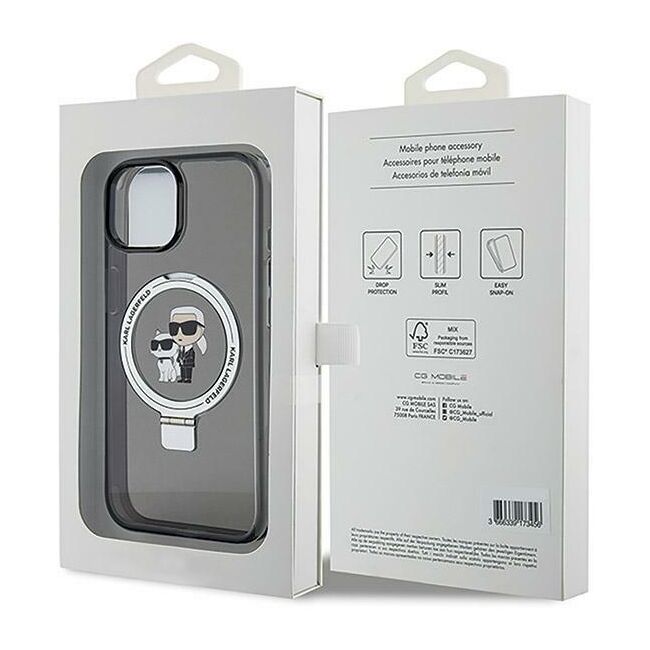 Husa premium pentru  iPhone 15 Karl Lagerfeld compatibila Magsafe - Negru electric