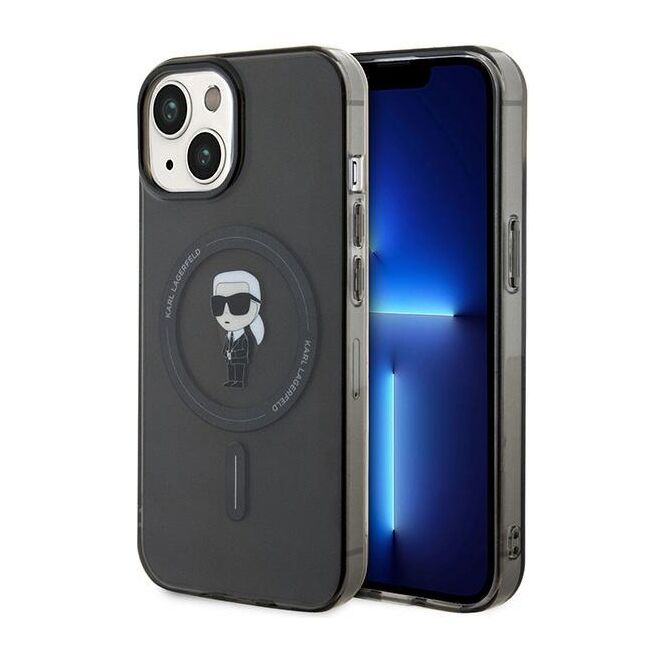 Husa premium pentru  iPhone 15 Karl Lagerfeld compatibila Magsafe - Negru print
