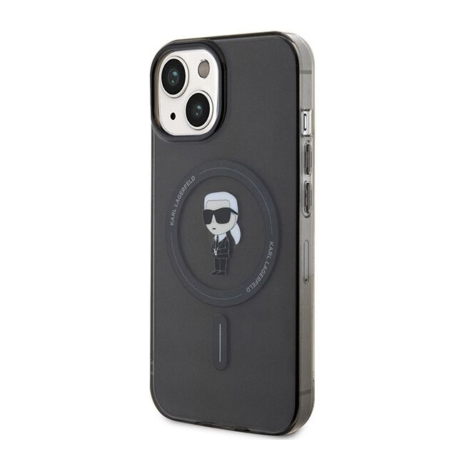 Husa premium pentru  iPhone 15 Karl Lagerfeld compatibila Magsafe - Negru print