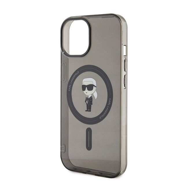 Husa premium pentru  iPhone 15 Karl Lagerfeld compatibila Magsafe - Negru print