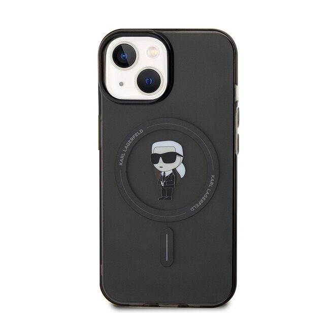 Husa premium pentru  iPhone 15 Karl Lagerfeld compatibila Magsafe - Negru print