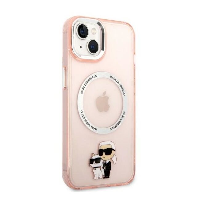 Husa premium pentru  iPhone 15 Karl Lagerfeld compatibila Magsafe - Roz deschis
