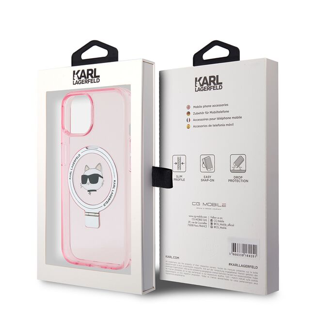 Husa premium pentru  iPhone 15 Karl Lagerfeld compatibila Magsafe - Roz neo