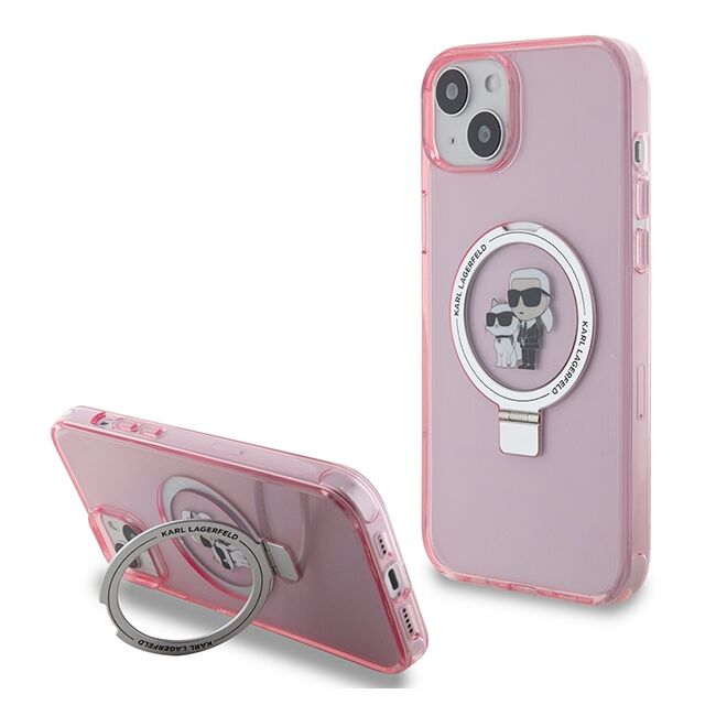 Husa premium pentru  iPhone 15 Karl Lagerfeld compatibila Magsafe - Roz pudra