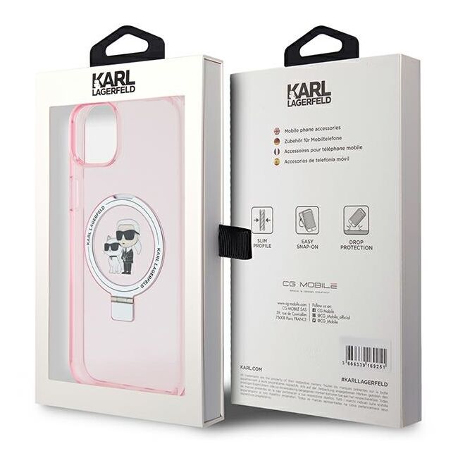 Husa premium pentru  iPhone 15 Karl Lagerfeld compatibila Magsafe - Roz pudra