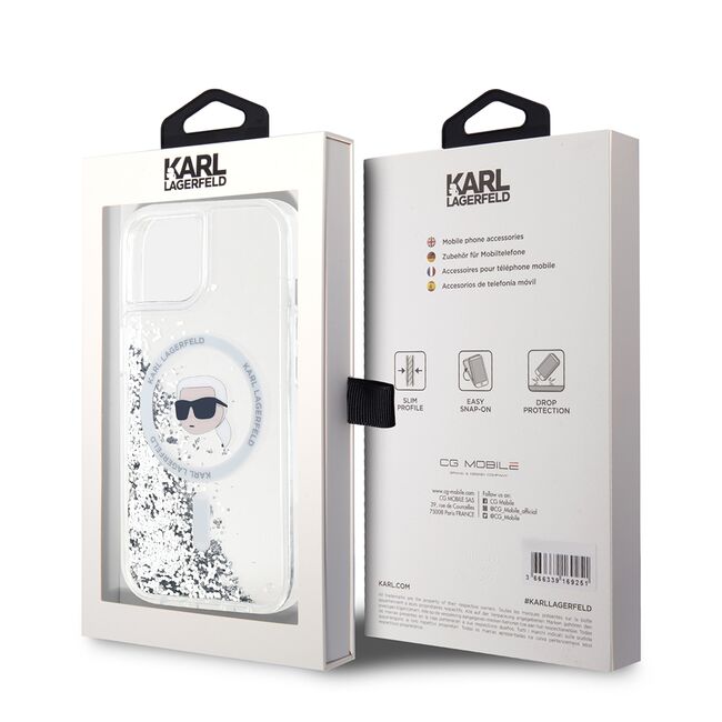 Husa premium pentru  iPhone 15 Karl Lagerfeld compatibila Magsafe - Transparent