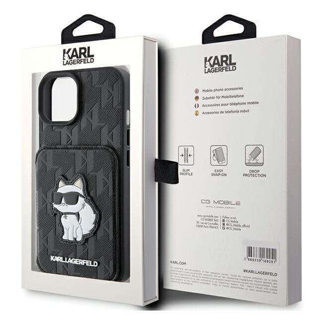 Husa premium pentru  iPhone 15 Karl Lagerfeld superior quality - Negru cenusiu