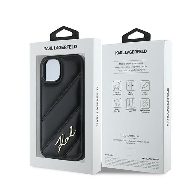 Husa premium pentru  iPhone 15 Karl Lagerfeld superior quality - Negru havana