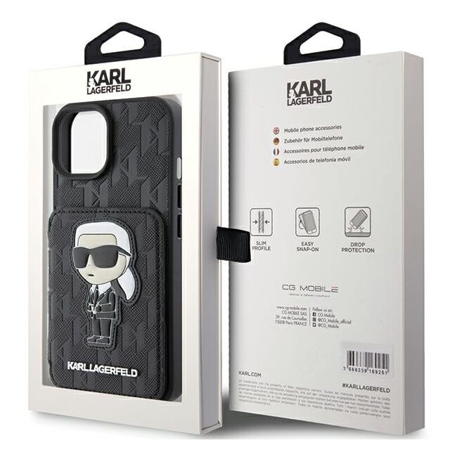 Husa premium pentru  iPhone 15 Karl Lagerfeld superior quality - Negru print