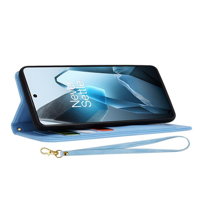 Husa tip carte pentru  OnePlus 13, functie stand si port carduri, Albastru