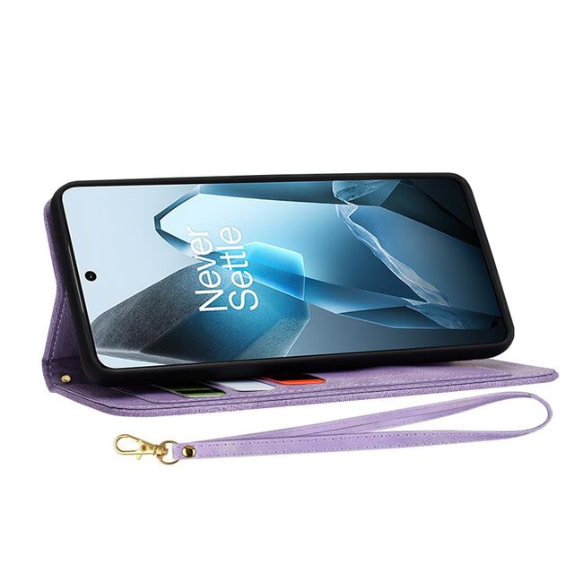 Husa tip carte pentru  OnePlus 13, functie stand si port carduri, Mov