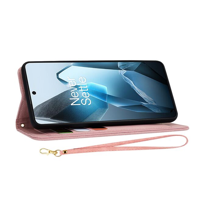 Husa tip carte pentru  OnePlus 13, functie stand si port carduri, Roz