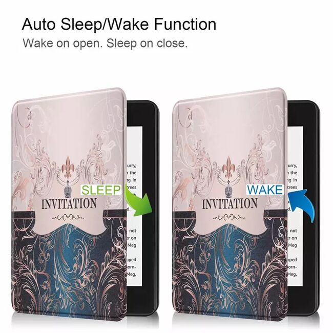 Husa pentru Kindle Paperwhite 2024 (12th gen) 7 inch / Kindle Colorsoft Signature Edition 7 inch slim ultra-light, functie sleep/wake-up, inchidere magnetica - invitation
