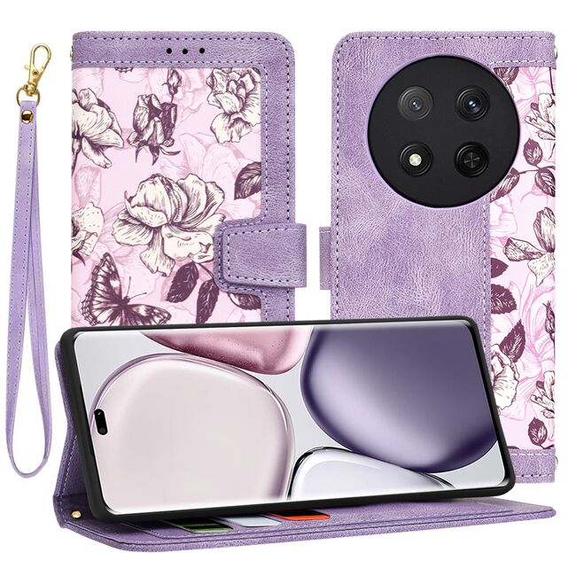 Husa tip carte pentru  Honor Magic 7 Lite, functie stand si port carduri, Mov