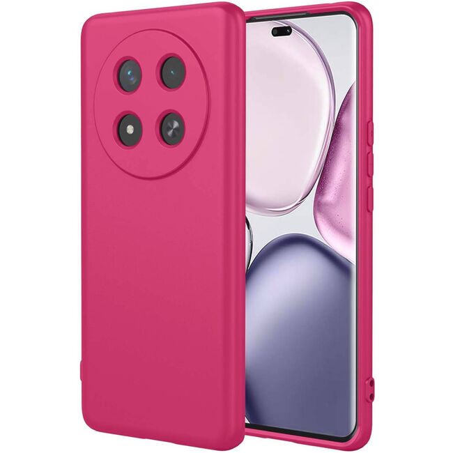 Husa pentru  Honor Magic 7 Lite Liquid Silicone, subțire, captusita cu microfibra, anti amprentă, protectie cameră foto, Fucsia