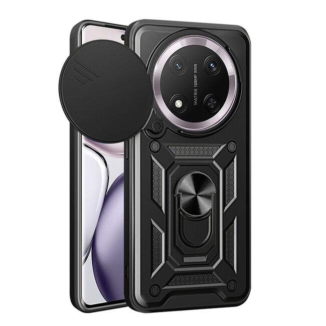 Husa pentru  Honor Magic 7 Lite Ring Armor Kickstand Tough Rugged Cover cu protectie camera, Negru