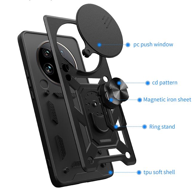 Husa pentru  Honor Magic 7 Lite Ring Armor Kickstand Tough Rugged Cover cu protectie camera, Roz