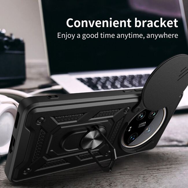 Husa pentru  Honor Magic 7 Lite Ring Armor Kickstand Tough Rugged Cover cu protectie camera, Roz