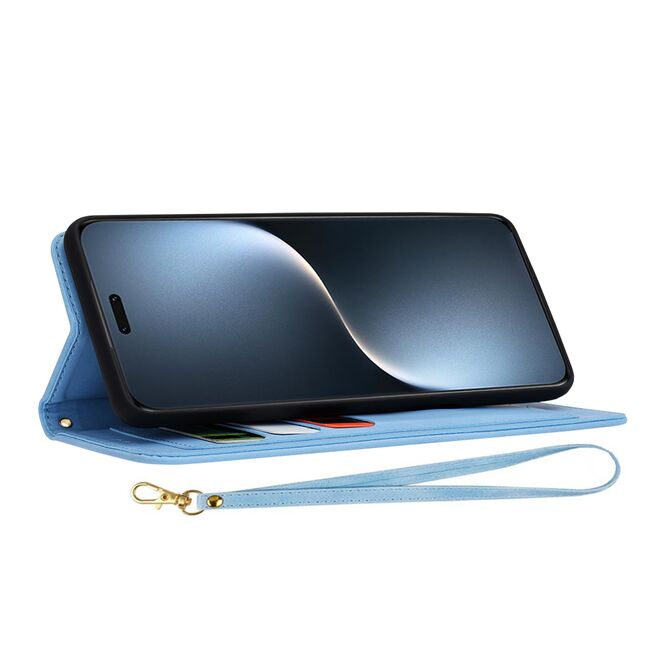 Husa tip carte pentru Honor Magic 7 Pro, functie stand si port carduri, Albastru